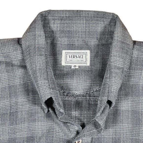 Versace Shirts Couture Mens Gray Plaid Short Sleeve Shirt Size Large Cotton - Picture 2 of 12